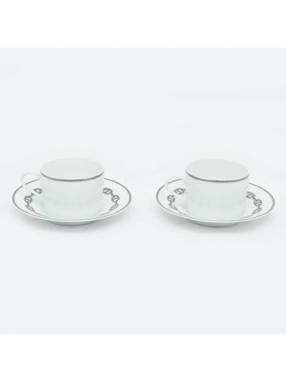 Hermes Tea Cup & Saucer Chaine D'Ancre 2-customer Set White Platinum